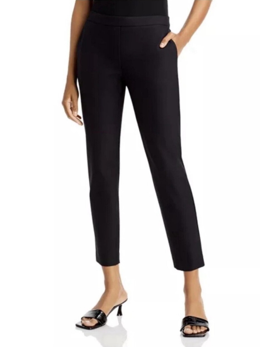 Theory Thaniel Kenett Nylon Pull On Slim Cropped Stretch Pants Size 12 Black